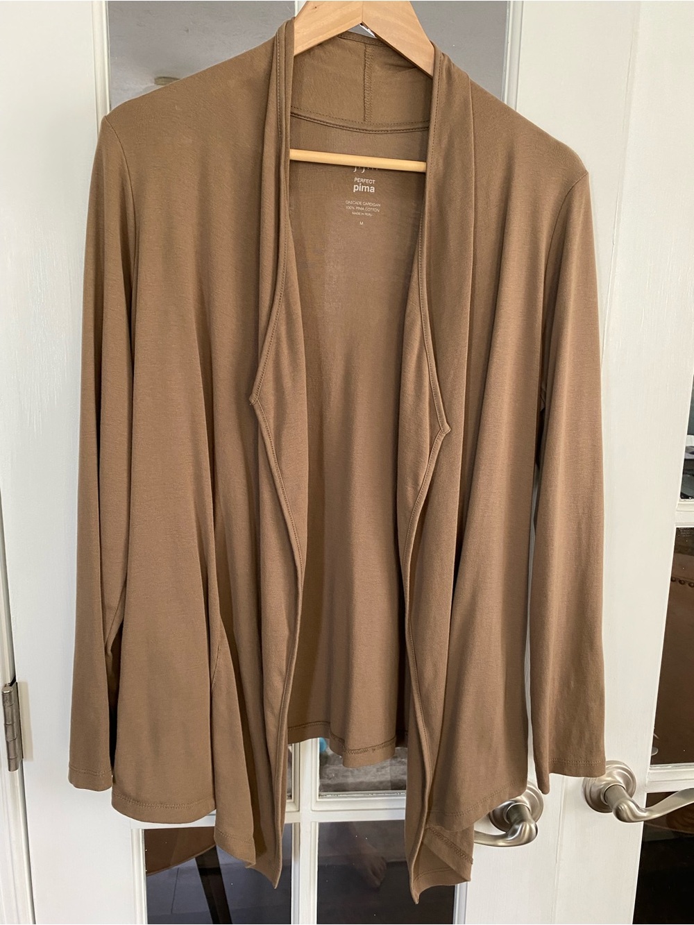 J. Jill Perfect Pima Cascade Cardigan Medium Brown 100% Cotton Waterfall Pockets